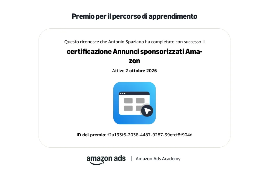Attestato di Antonio Spaziano: Annunci sponsorizzati