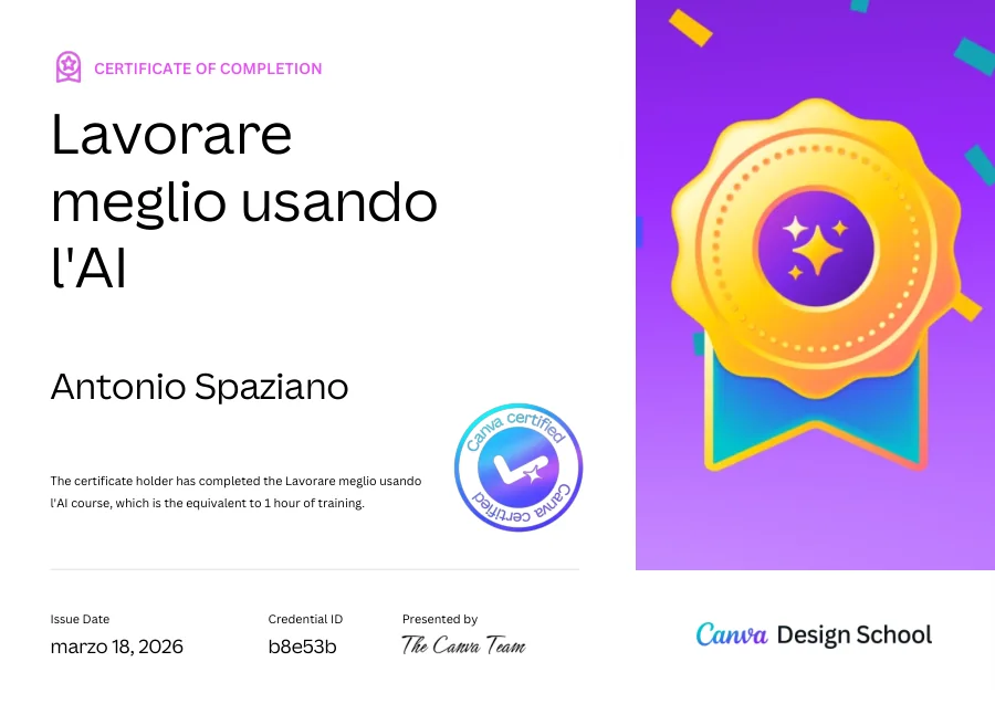 Attestato di Antonio Spaziano: Lavorare meglio usando l’AI