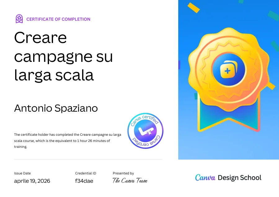 Attestato di Antonio Spaziano: Creare campagne su larga scala